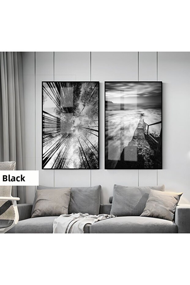 Amazing | Black&White Set Tree Modern Combination | Framed Glass Table 2 Pieces Vertical