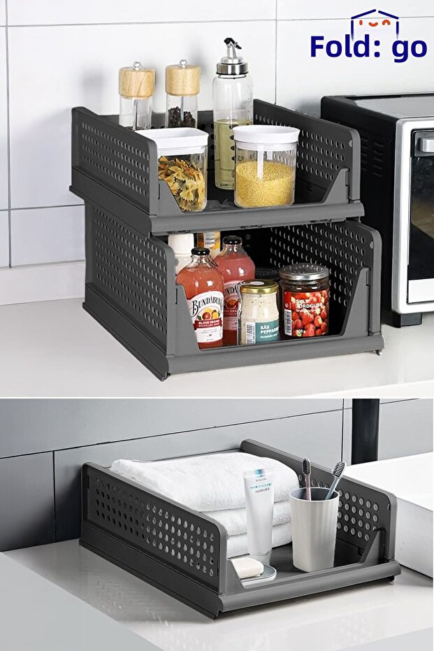 (3 Pieces) Multi-Purpose Sliding Shelf Cabinet Clothes and Home Accessory Organizer ”Anthracite” - 6