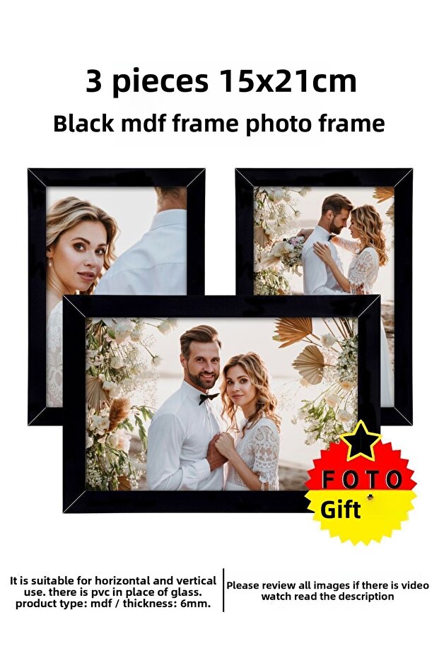 3 قطع إطار مقاس 15x21 - إطار أسود - إطار MDF مقاس A5 - مجموعة إطارات صور