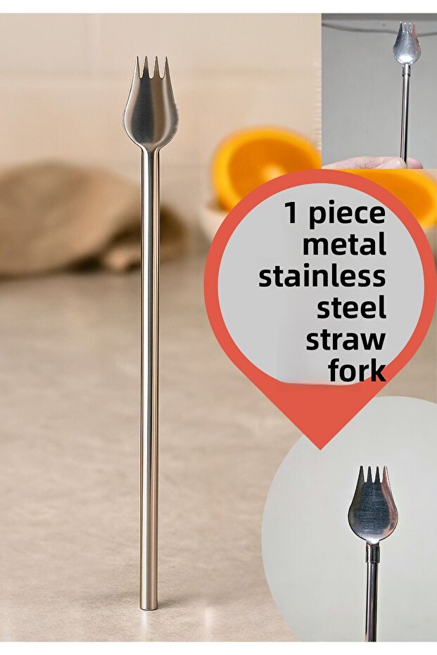 Stainless Steel Straw Fork – 2 in 1 Metal Fork and Straw