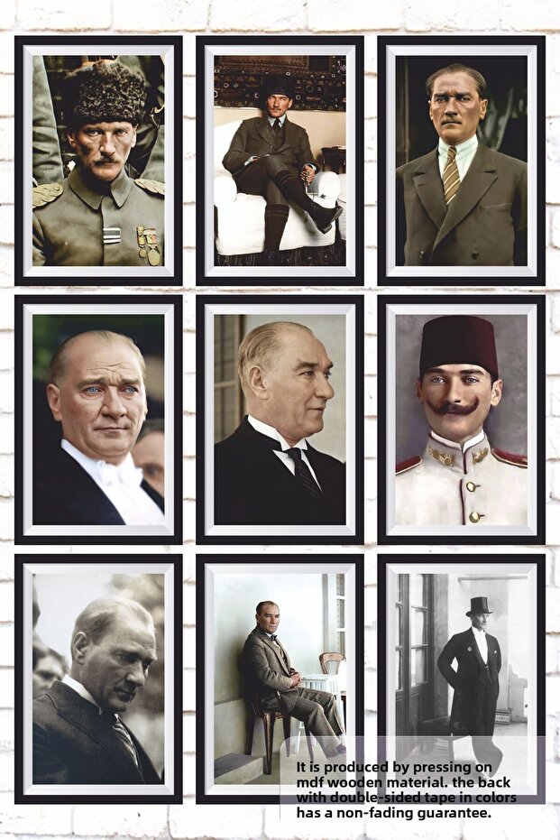 9 Piece Mixed Wood Painting Set Mustafa Kemal Ataturk Frame Look Poster Set