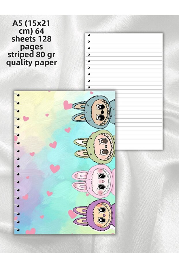 Labubu Striped School Notebook, 64 Sheets Spiral A5 Medium Size (15X21 cm) Size - 1