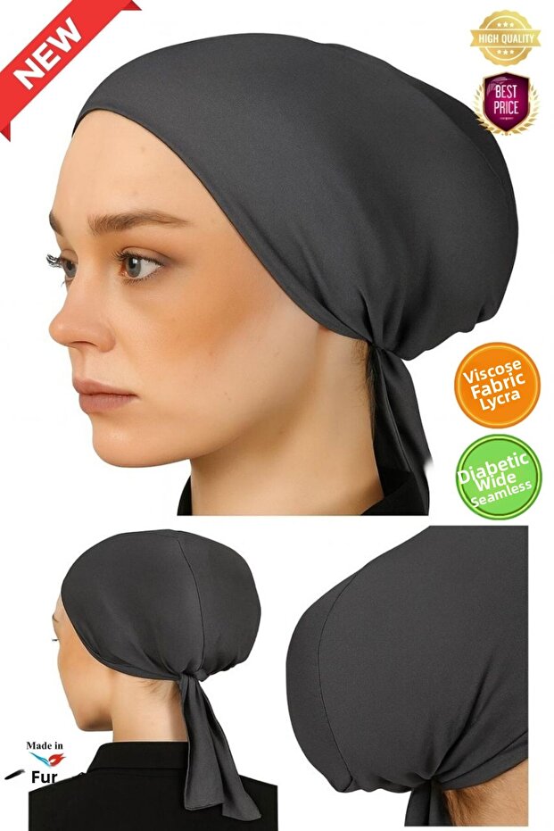 XL Wide Fit Hijab Inner Bonnet - Viscose L Stretch Fabric Fabric - Diabetic Bonnet - Smoked