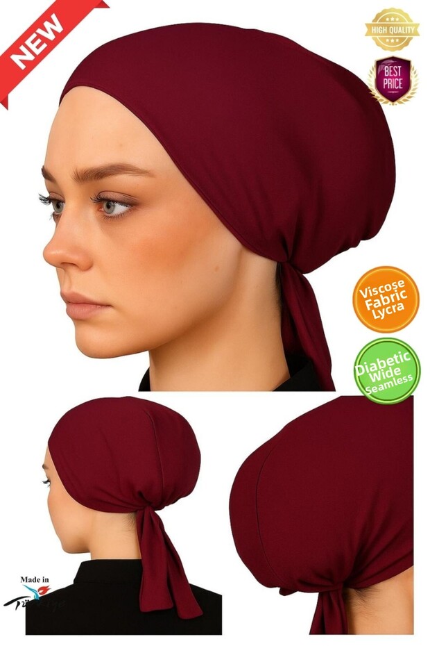 XL Wide Fit Hijab Inner Bonnet - Viscose L Stretch Fabric Fabric - Diabetic Bonnet - Burgundy