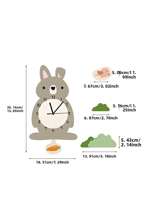 ساعة حائط لغرفة الأطفال بتصميم أرنب البندول المتأرجح - 5