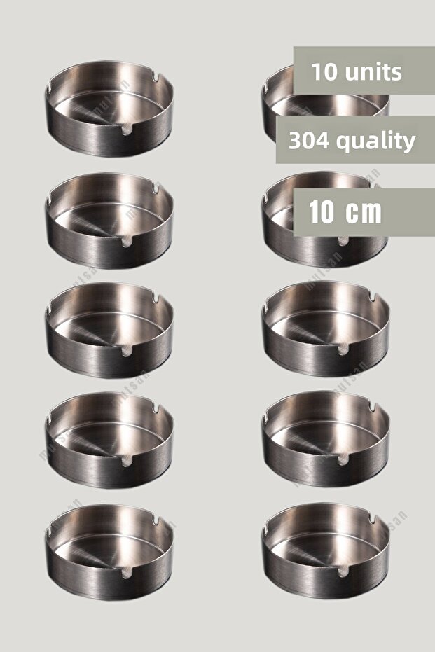 Set of 10 Stainless Steel Ashtrays | 10 cm Diameter Panties | Restaurant, Cafe and Hotel