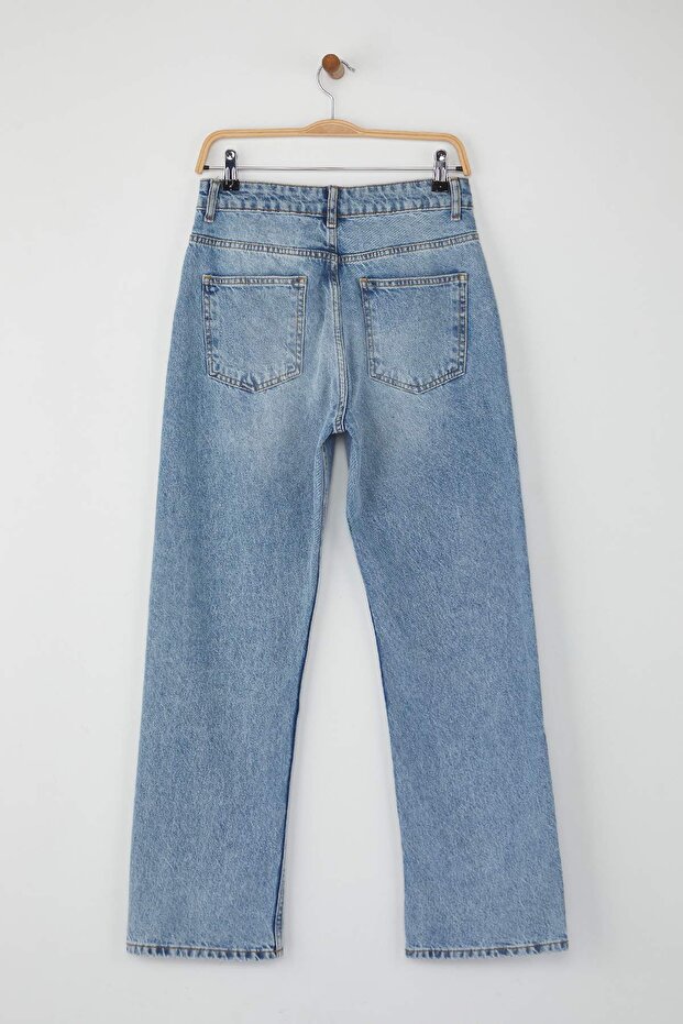 Açık Mavi Yüksek Bel Rahat Straight Düz Kesim Boru Paça Jeans TWOAW26JE00063 - 7
