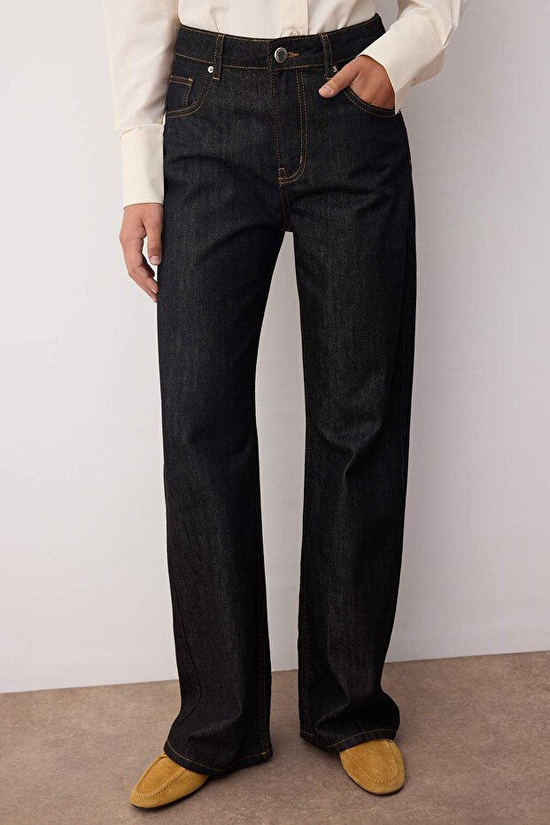 Siyah Yüksek Bel Geniş Paça Wide Leg Jeans TWOAW26JE00070 - 1
