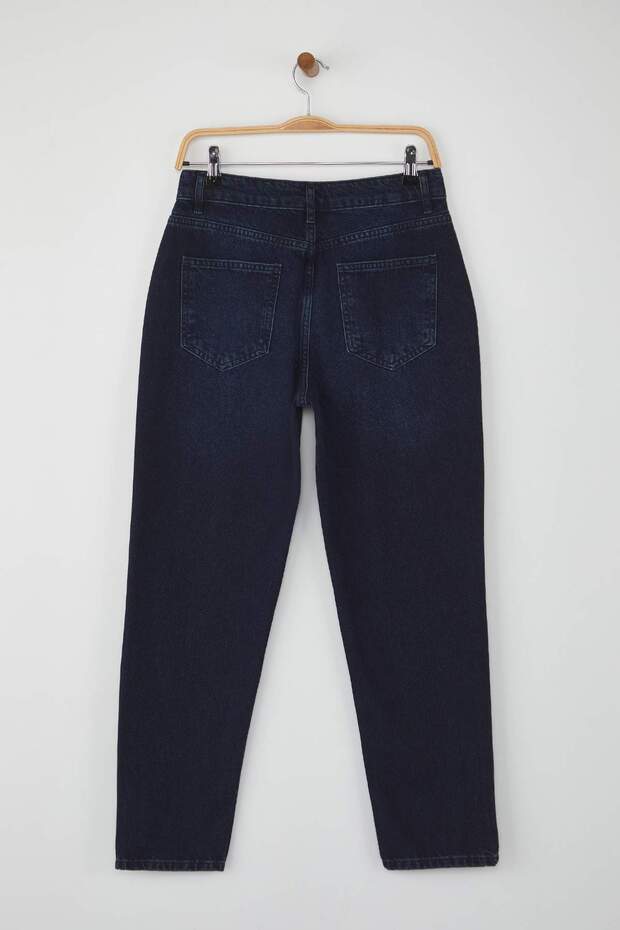 Gece Mavisi Yüksek Bel YENİ MOM %100 pamuk Non-Stretch Jeans TWOAW26JE00054 - 6