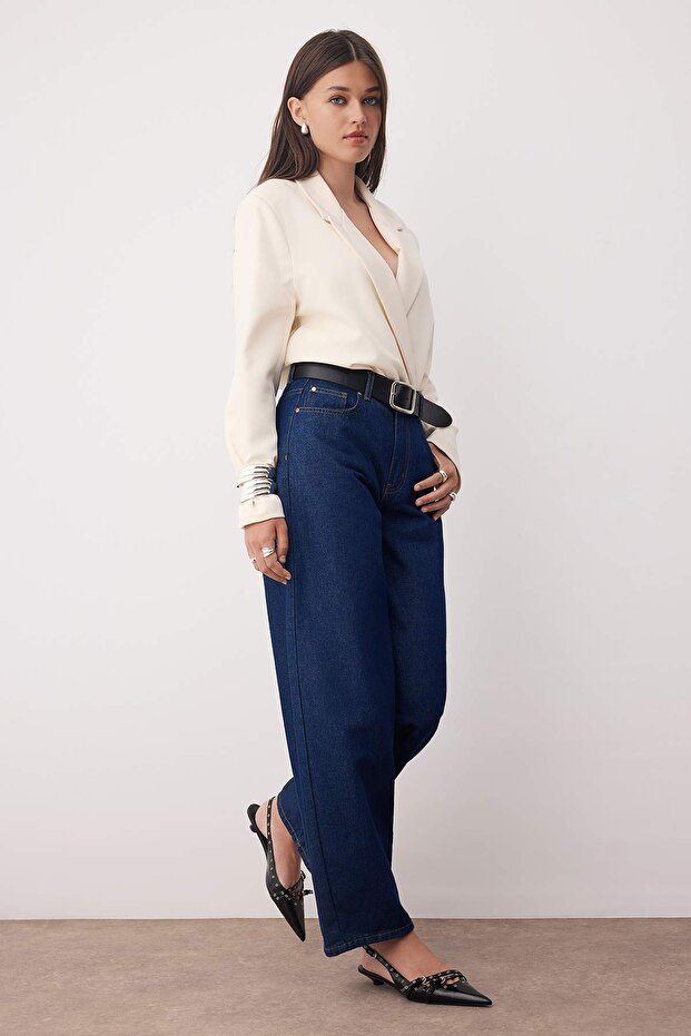 Mavi Yüksek Bel Bol Kesim Barrel Jeans TWOAW26JE00088 - 2