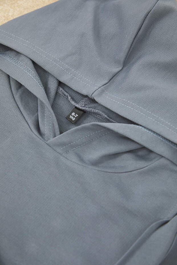 Antrasit Pamuklu Düz Kapüşonlu Örme Erkek Çocuk Sweatshirt ve Eşofman Alt-Üst Takım TKDAW25AU00058 - 3