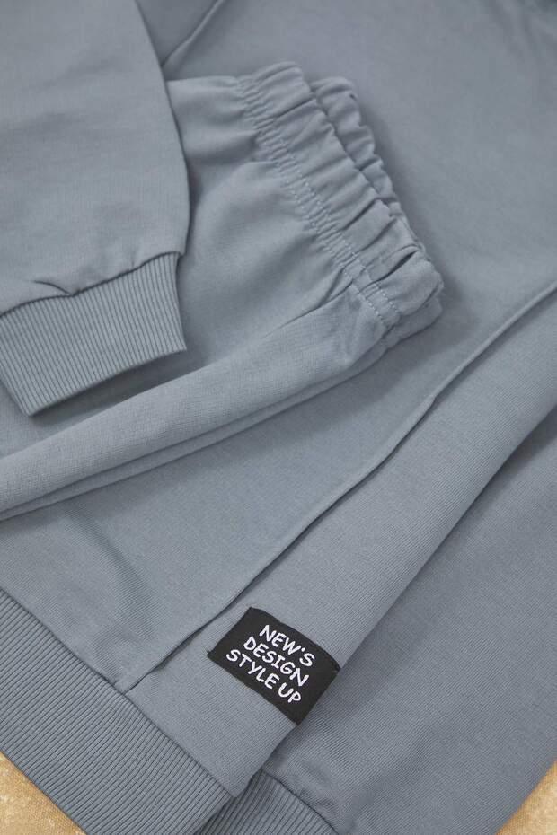 Antrasit Pamuklu Düz Kapüşonlu Örme Erkek Çocuk Sweatshirt ve Eşofman Alt-Üst Takım TKDAW25AU00058 - 2