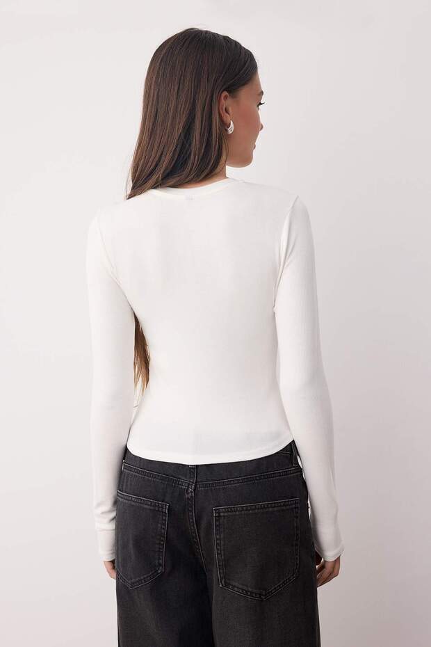 Haki-Ekru İkili Paket Crop/Kısa Fitted/Vücuda Oturan Örme Bluz TWOAW25BZ00061 - 7