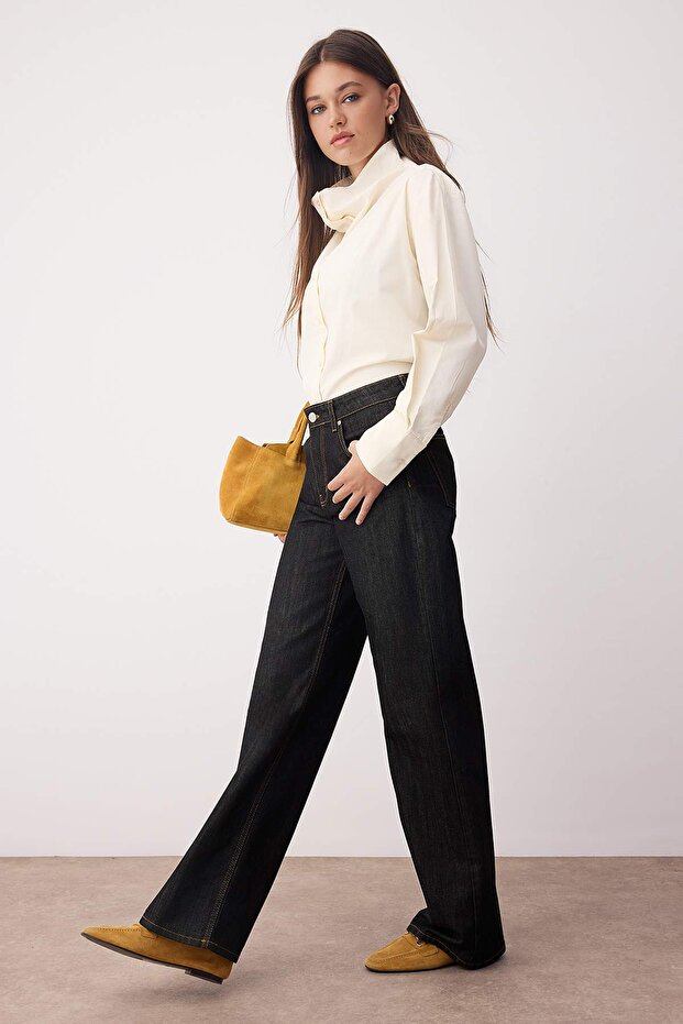 Siyah Yüksek Bel Geniş Paça Wide Leg Jeans TWOAW26JE00070 - 2