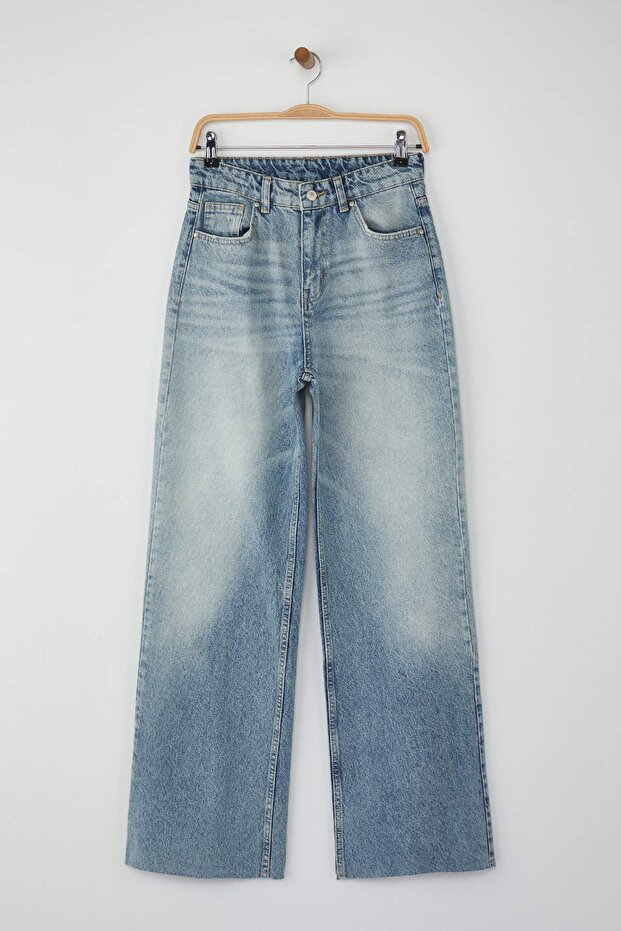Mavi Paça Kesikli Ekstra Yüksek Bel Geniş Paça Wide Leg Geniş Paça Jeans TWOAW26JE00080 - 5