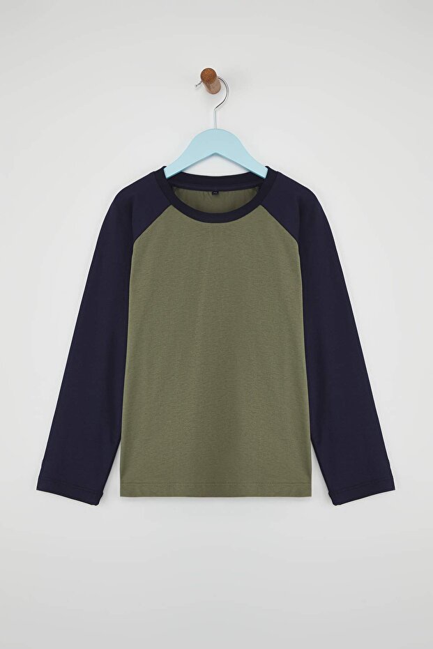 Lacivert-Yeşil-Ekru 100% Pamuk 3'lü Düz/Basic Regular Örme Erkek Çocuk T-Shirt TKDAW26TS00002 - 6