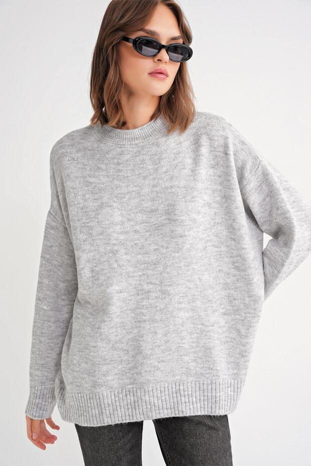 6913 Women's Loose Soft Textured Oversize Knit Sweater Gray