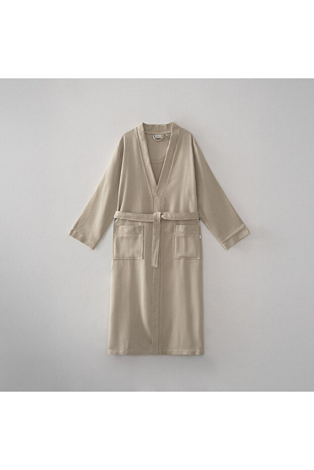 Alessa Men's Jacquard Beige Pique - 100% Organic Cotton Bathrobe