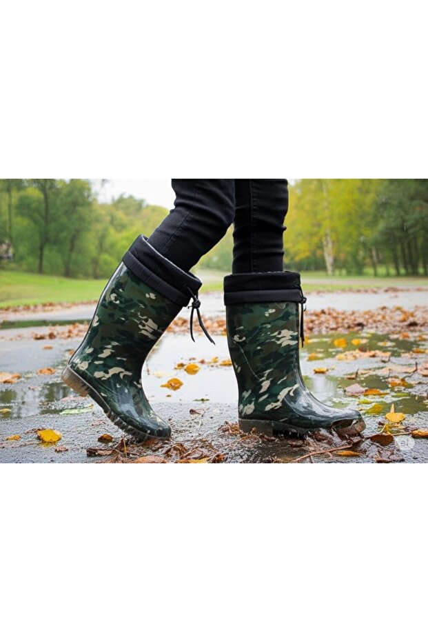 Konçlu Plush Women's Rain Boots 36-40 Camouflage