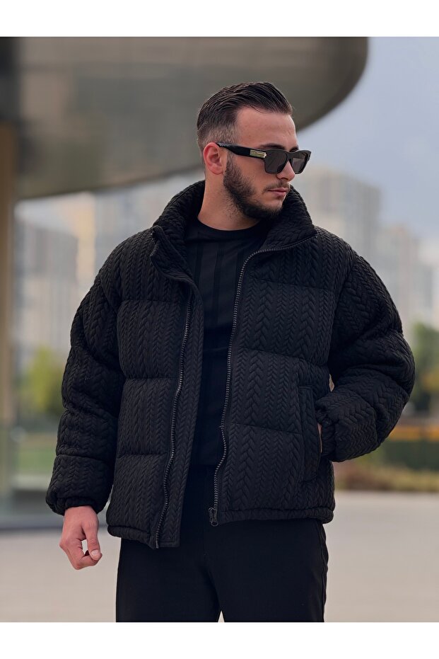 ERKEK DİK YAKA KIŞLIK ÖRME MONT - 7