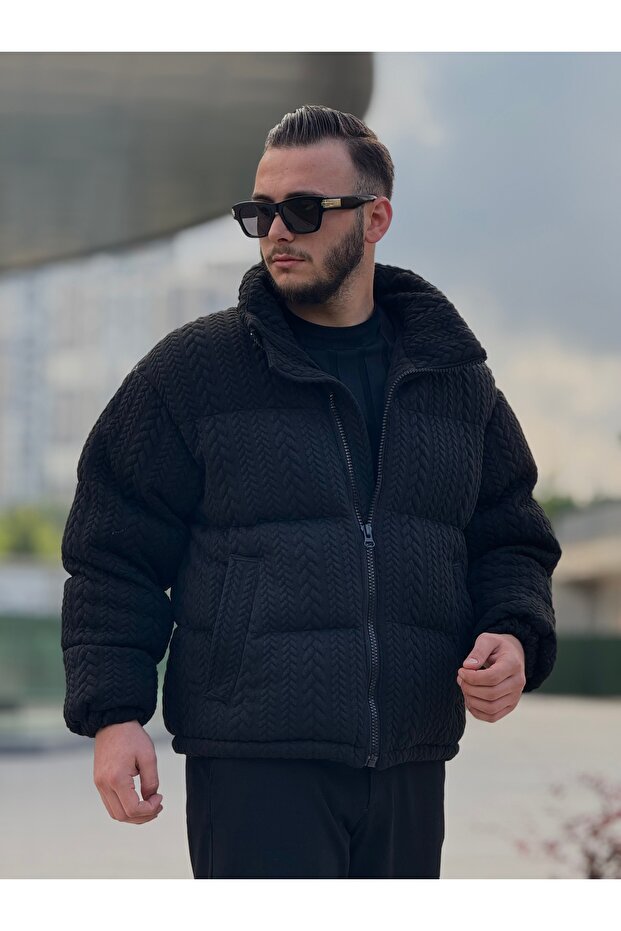 ERKEK DİK YAKA KIŞLIK ÖRME MONT - 6