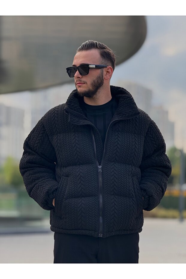 ERKEK DİK YAKA KIŞLIK ÖRME MONT - 5