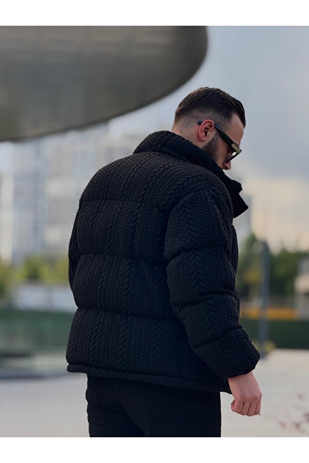 ERKEK DİK YAKA KIŞLIK ÖRME MONT - 9