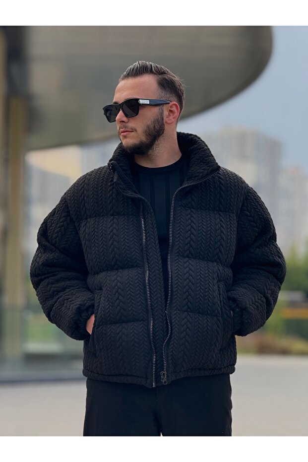 ERKEK DİK YAKA KIŞLIK ÖRME MONT - 3