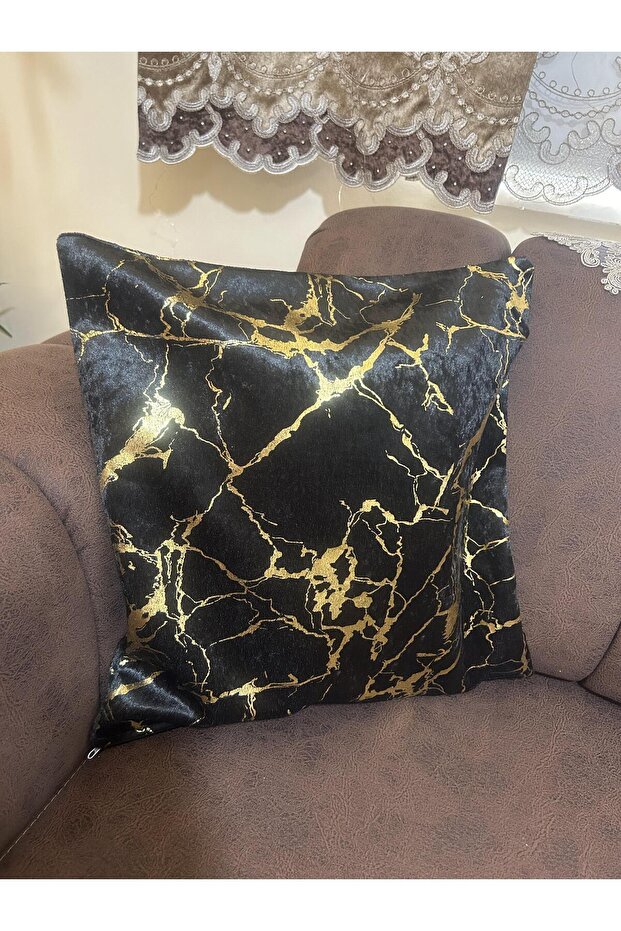Italian Velvet Black Throw Pillow Case Gold Leaf Gilt Decorative Cushion Pillow Case 45x45cm