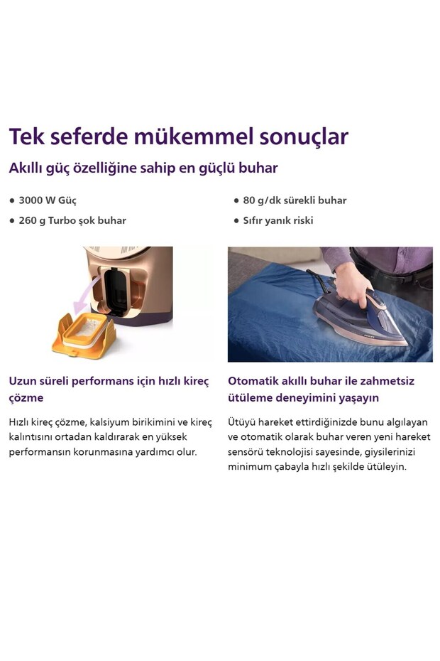 3000W Güç Akıllı Buhar özelliğine sahip 8000 Serisi Buharlı Ütü Dst8040 Mor - 4