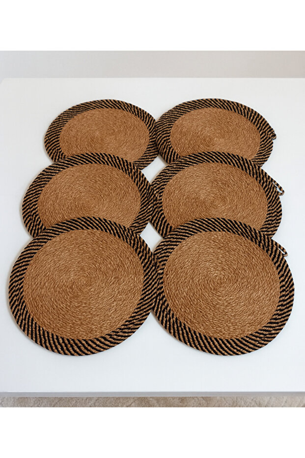 Jute Straw American Service Plate Set Straw Natural Black Color Matching