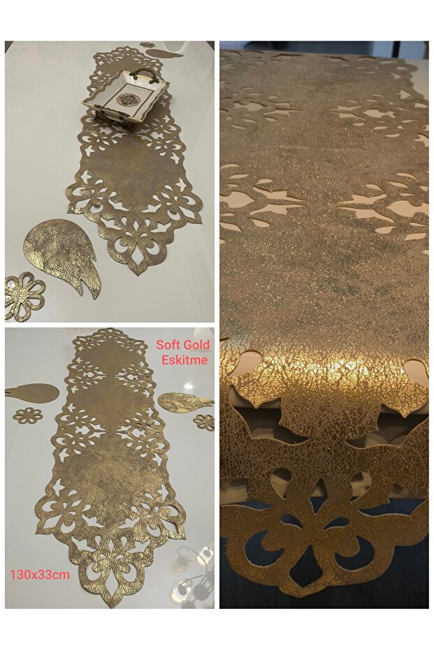 130x33 سم رانر/ اسكيتيم ذهبي ناعم/ 4 قطع هدية لعرض القهوة