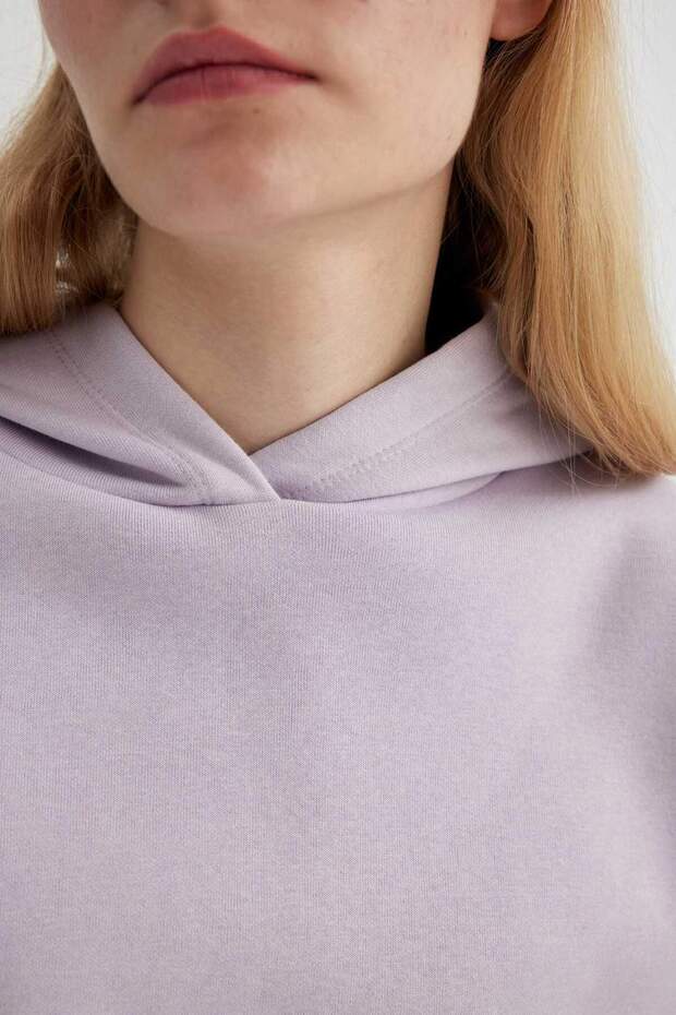 Boxy Fit Kapüşonlu Kalın Basic Düz Sweatshirt B8570AX24SP - 6