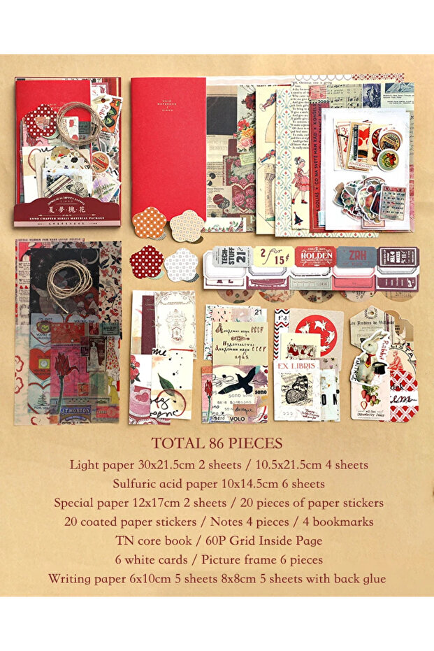 D Journamm 86pcs/pack DIY Scrapbooking Pack Collage Junk Journal Decor Stickers Materials Paper Com.