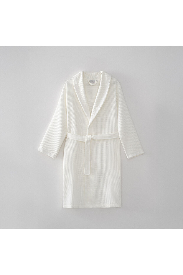 Alessa Women's Pique Bathrobe 100% Organic Cotton Jacquard Cream