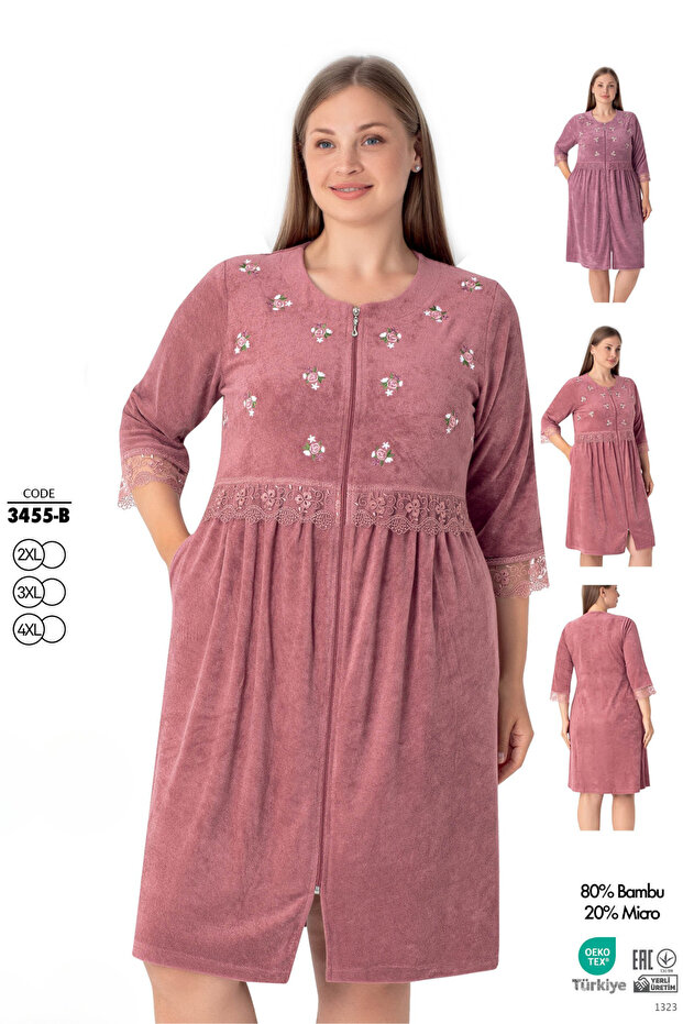 Women's Plus Size Bamboo Micro Fabric Zippered Stylish Velvet Dress - B 3455