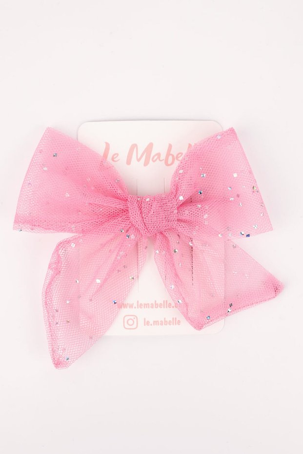 Pink Glitter Tulle Bow Girl Child Clip Buckle