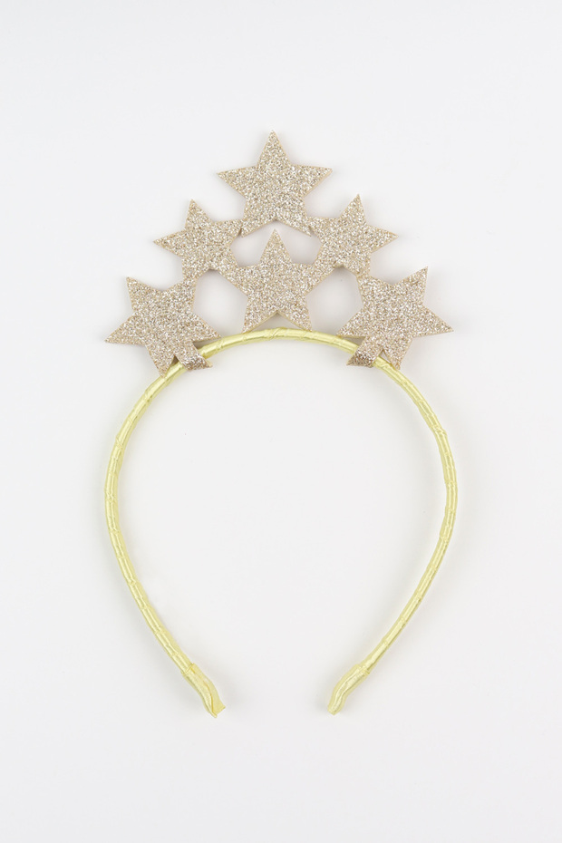 Altın Sıralı Yıldız Simli Kız Çocuk Taç - 1