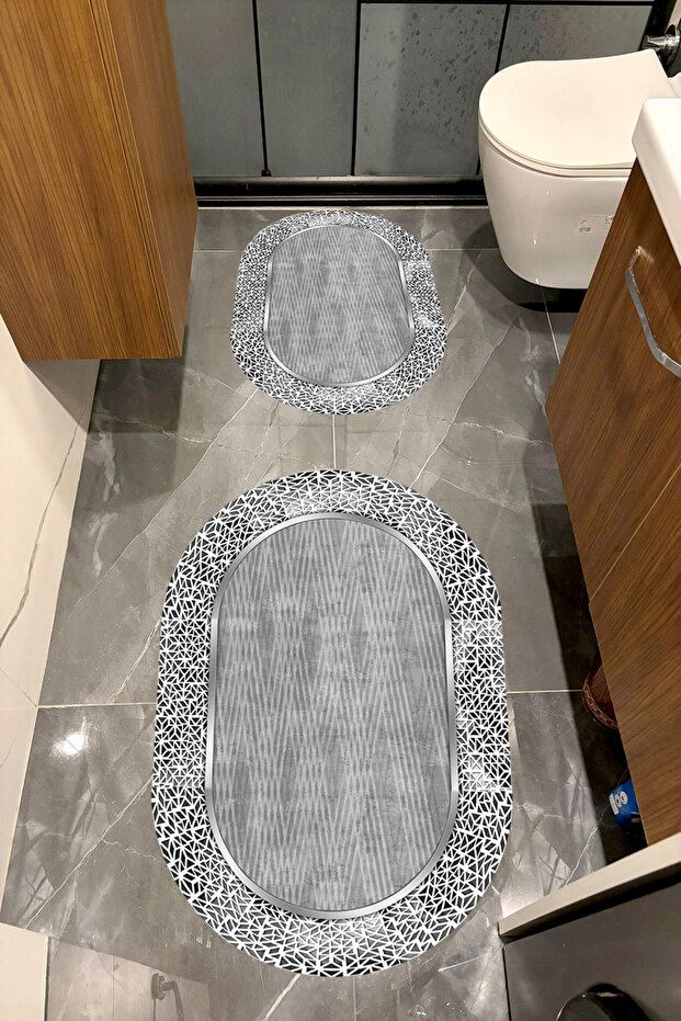Water Resistant Digital Printed Bath Mat Set with Non-Slip Base