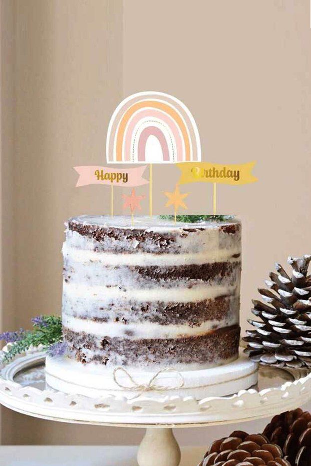Multicolored Rainbow Star Happy Birthday Toothpick Set