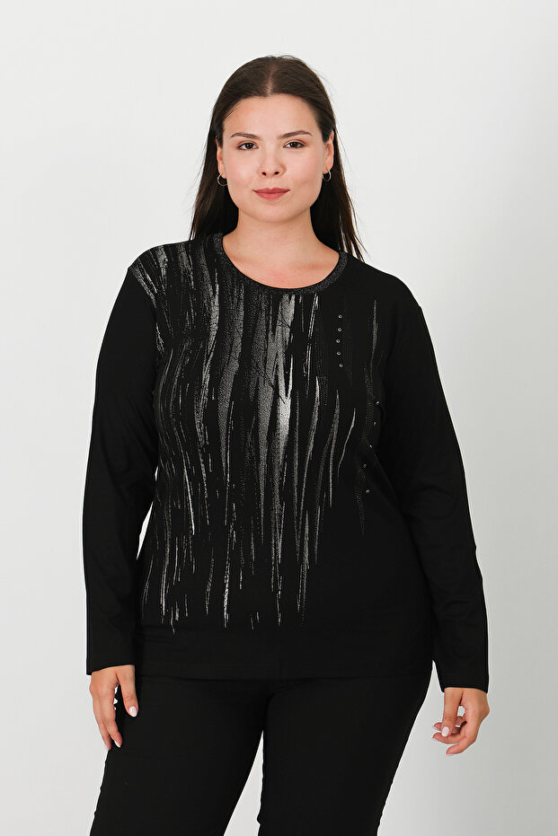 بلوزة قطنية ممشطة مرصعة بالأحجار - 1
