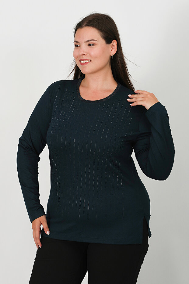 بلوزة قطن ممشط مرصعة - 3