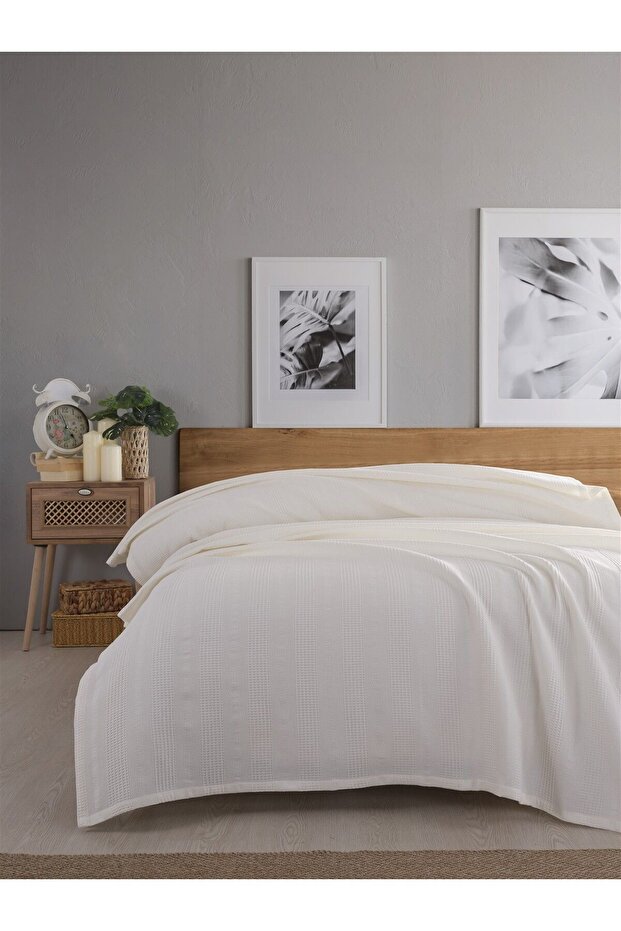 وافل بايك فردي مقاس 160×230 سم، قطن 100%، تصميم قرص العسل، كريمي