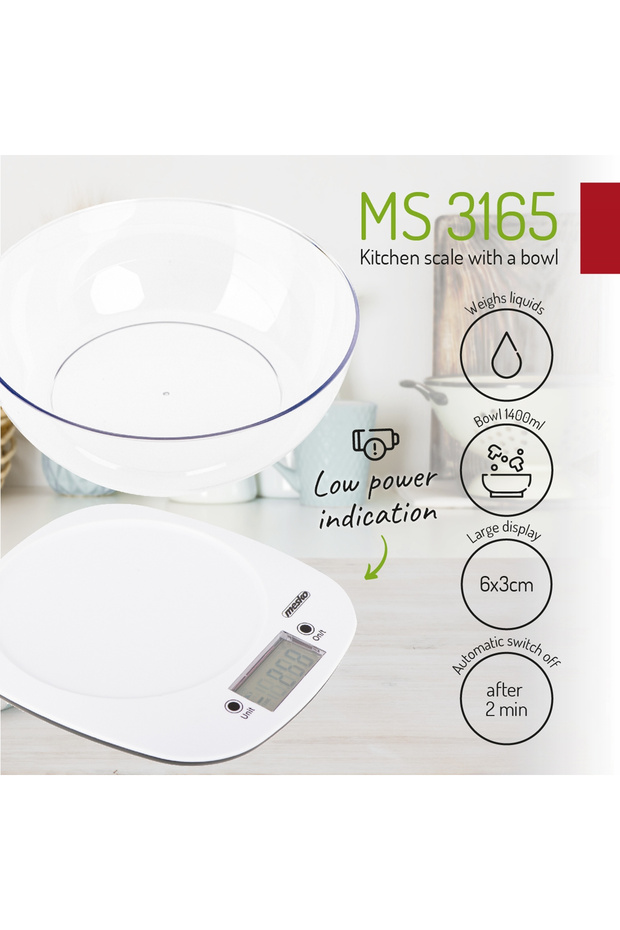 Kitchen scale, Mesko, MS3165, White - 7