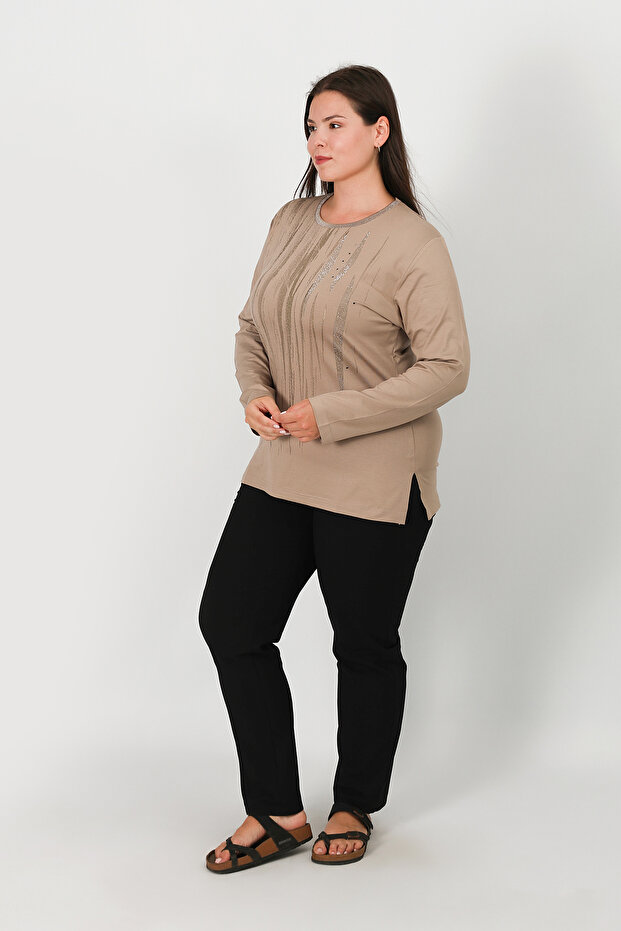 بلوزة قطن ممشط مرصعة - 4