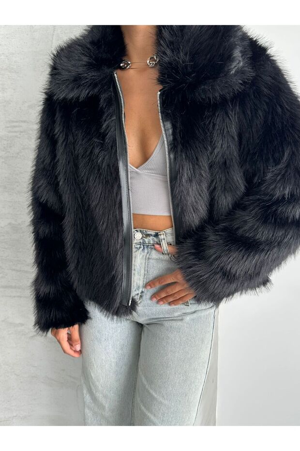 Annabel Black Shawl Collar Comfortable Fit Women's Coat with Inner Lining Premium Quality Zr Fur Coat