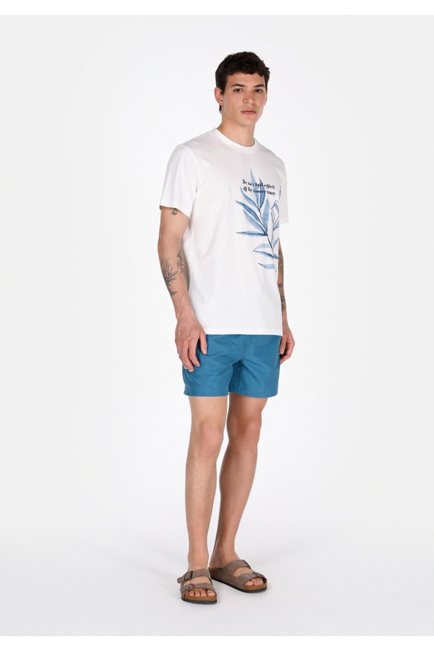 Slim Fit Düz Erkek Mavi Deniz Şortu - 3