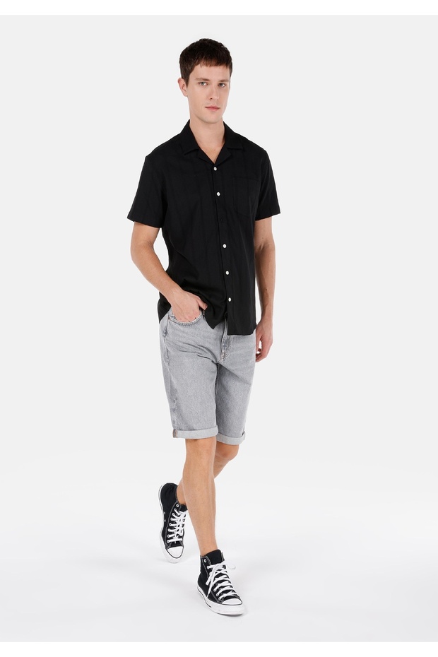 Regular Fit Orta Bel Erkek Gri Jean Şort - 3