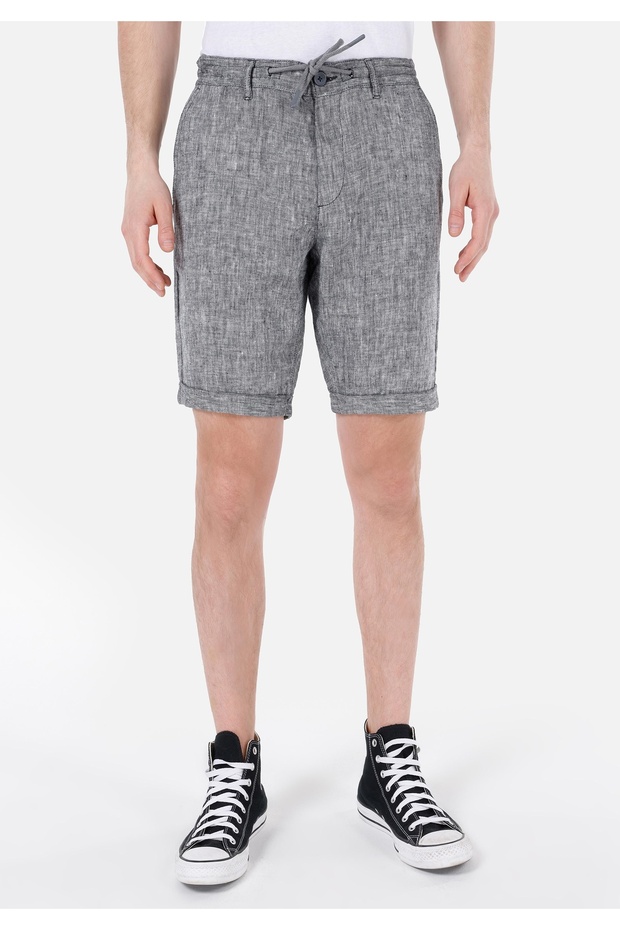 Regular Fit Orta Bel Düz Erkek Gri Şort - 4