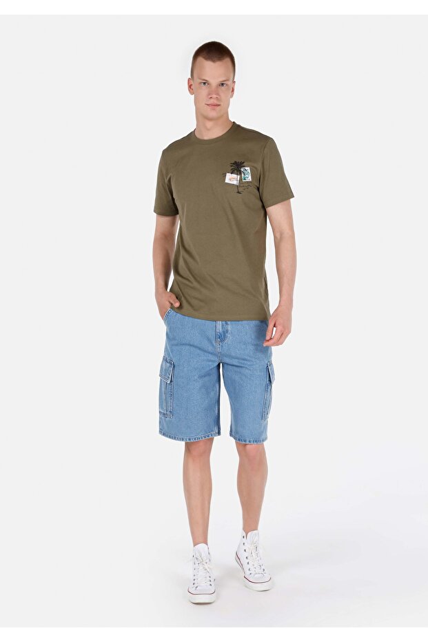 Cargo Fit Orta Bel Düz Erkek İndigo Jean Şort - 1